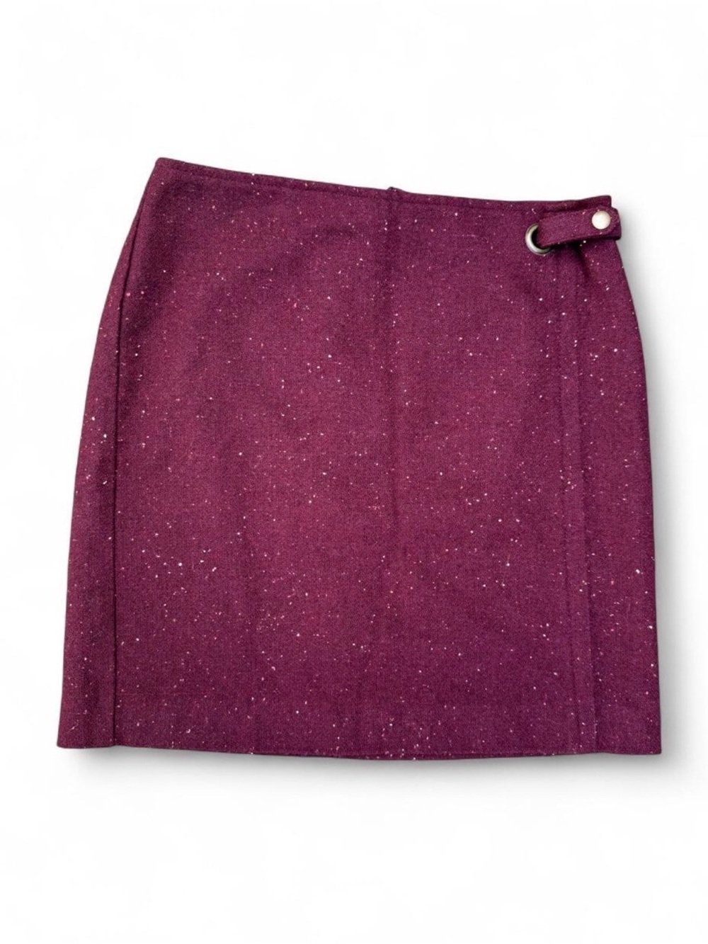 Women’s Speckled Tweed wool blend Mini Skirt in Plum tailored w/buckle